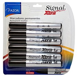 AZOR - Marcadores Permanentes, Plumones, Indelebles, Color Negro, 6 Piezas, Punta De Cincel, Signal Xtra, 301.4006NE