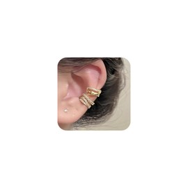 Viromy Women's Ear Calf, Surgical Stainless Steel, Hypoallergenic, Cross, Fake Earrings, Non-Hole Earrings, Cartilage, Pinching, No Holes, Zirconia, Gold, Silver, Small, Small, Small, Small, Small