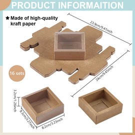 BENECREAT 16pcs Kraft Paper Drawer Box, 8.2x8.3x3.2cm Square Homemade Soap Box with Blank Tags, Small Cardboard Present Packaging Boxes for Present Party Jewelry Crafts Weeding