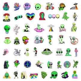 50PCS UFO Stickers, Alien Stickers for Water Bottle and Laptop - UFO Party Favors & Decorations, Waterproof Vinyl Decals, Space and Fun Stickers Cool Teen Graffiti Trendy Decals (Alien)