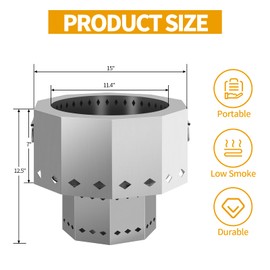 RAILEN Smokeless Fire Pits, Wood Pellet Burning Fire Pit Bowl with Stand, 15'' Portable Firepit Grill of Fireplace Stove for Picnic Camping Backyard