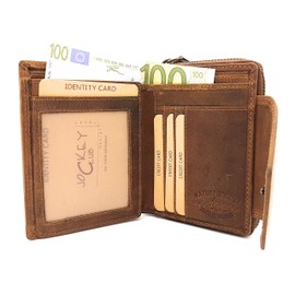 Jockey Club Genuine Leather Women's Wallet with Outer Latch Horse Natural Buffalo Leather Cognac Brown with RFID Protection, Cognac, coin purse