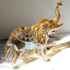 Arikyrist Crystal Gold Elephant Gifts for Elephant Lovers Men Women, Cool Glass Elephant Collectible Figurine Paperweight on Birthday Christmas for Home Office Decor