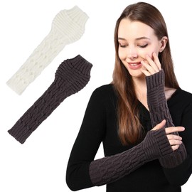 AYPOW Women's Fingerless Gloves, 2 Pairs, Winter Knitted Gloves for Women, Winter Half Gloves, Knitted Pulse Warmer, Knitted Short Fingerless Arm Warmers, Winter Half Finger Gloves, White and dark