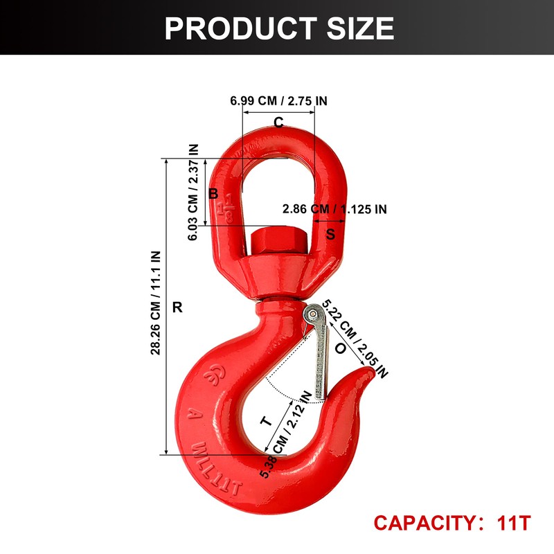SCIEO 11 Ton Swivel Hook for Lifting - Heavy Duty