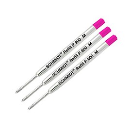 Schmidt P900 Parker Style Ballpoint Pen Refill, Medium Point, Pack of 3, Bulk Packed (Magenta)