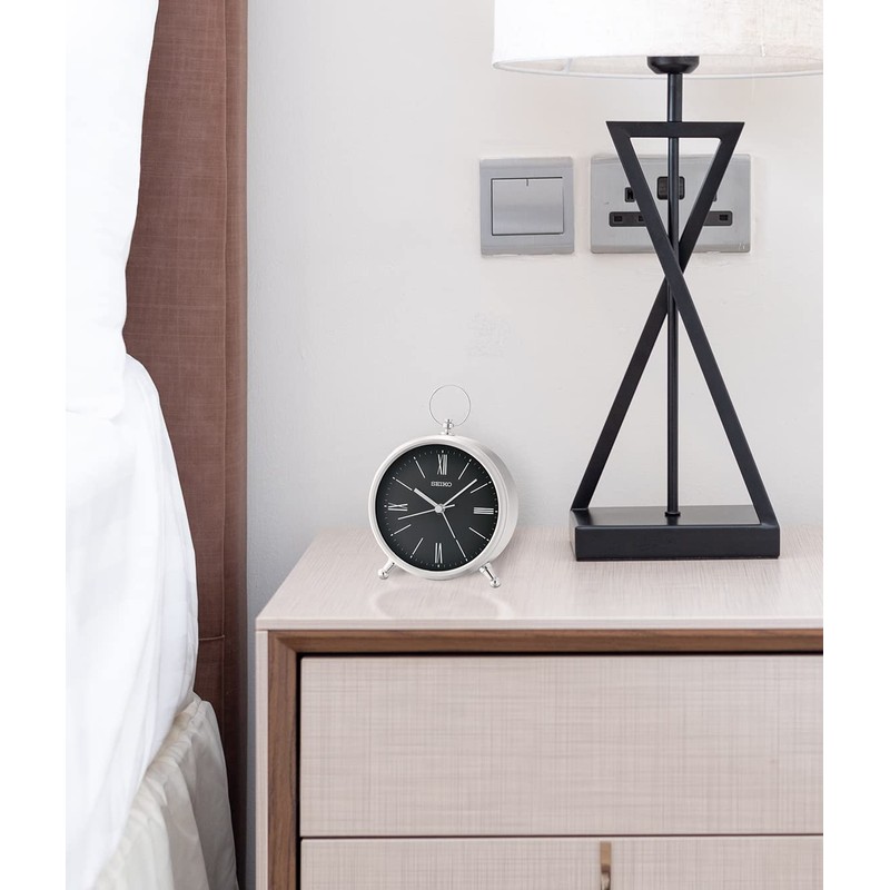 Seiko QXE063ALH Pocket Watch Style Bedroom Alarm Clock, Black, 4