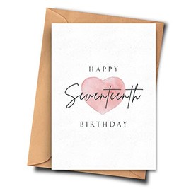 Fat Flamingos 17th Birthday Card Stylish Design Water Colour Heart unisex card - For Her, Boyfriend, From him, Sister, Girlfriend (A5 - 5.8x8.3inch - 14.8x210cm)