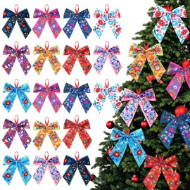 Suncalla 18 Pcs Christmas Mexican Bow Tree Ornaments 6.5 Inch Mexican Fiesta Hanging Bows Decorations for Christmas Tree Gift Wrapping DIY Crafts Xmas Party Holiday Indoor Outdoor Decorations
