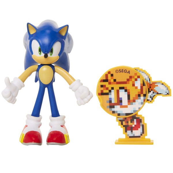Sonic The Hedgehog Collectible Sonic 4" Bendable Flexible Action Figure with Bendable Limbs & Spinable Friend Disk Accessory Perfect for Kids & Collectors Alike for Ages 3+