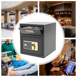 FIPINIXK Key Drop Box for Money and Mail, Wall Mount Mailbox Password/Fingerprint/Key Unlocking Black Mailbox Secure Storage Box Rectangular Mail Box for Apartments Commercial Residence 14×14×15.7Inch