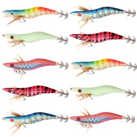 Luminous Squid Jig Fishing Lures, 5pcs/10pcs Saltwater Glow Squid Jigs Hooks Shrimp Prawn Lures Fluorescent Sleeve Octopus Cuttlefish Sea Fishing Baits Kit