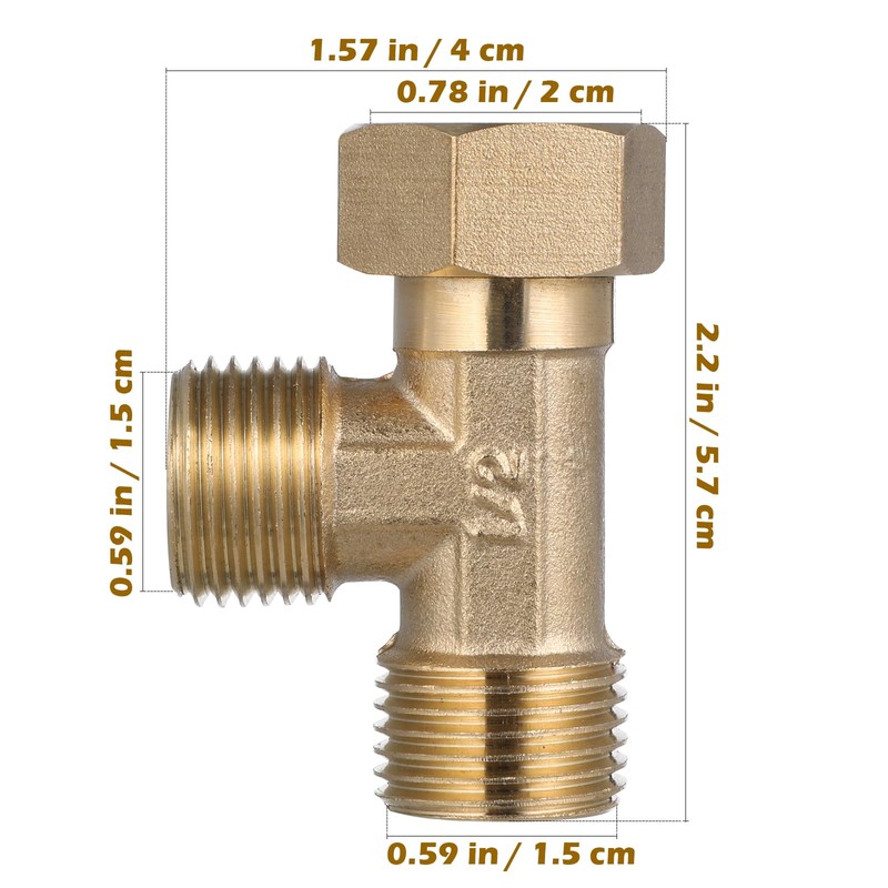 VILLCASE Forged Brass 90 Degree Elbow Tee Connector 1/2 Inch