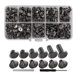 Tiardey 110pcs Chicago Screws 4 5 6 8 10 12mm Bookbinding Screws Rivets Chicago Buttons for DIY Leather Decoration Bags Crafts Collars Belts Books Bright (Black)