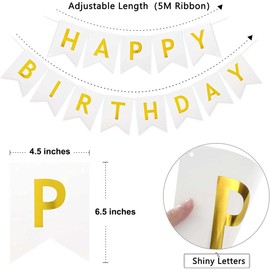 TOYVENTURES Happy Birthday Banner, Birthday Decorations Versatile, Beautiful, Swallowtail Bunting Flag Garland, Chic White (13 Pieces)