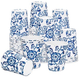 JarThenaAMCS 100Pcs Blue White Floral Paper Cups Chinoiserie Flower Disposable Cups 9oz Party Drinking Cups for Cold Hot Coffee Party Table Decor Supplies