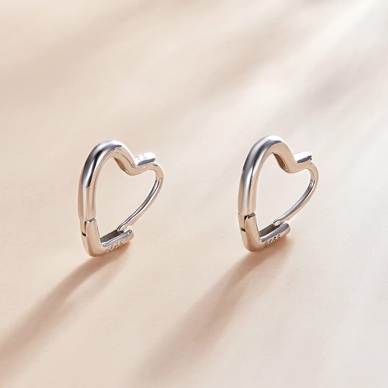 BISAER 925 Sterling Silver Love Heart Hoop Earrings for Teen