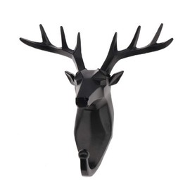 Kepfire Deer Head Hook Antlers Living Room Wild Animal Hook Single Wall Black Coat Hook Decorative Resin Nordic Modern Art Elegant Heavy Duty Scarf Hanging Hook Door