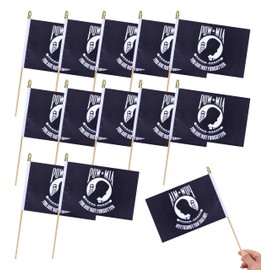 HSQCEZ 12Pcs Small POW MIA Flags on Wooden Stick Mini You are Not Forgotten Prisoner of War Flag Hand Held Flag Decorations,5x8 Inch