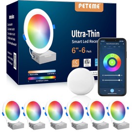 Iluminación empotrada inteligente LED de 6 pulgadas, luz de techo empotrada con clasificación IC y certificación ETL, luz descendente RGB y color cambiante atenuable fría y blanca cálida, funciona con