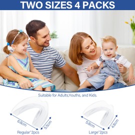 Vasmeiy Crunch Splint for Night, 2 Sizes, 4 Mouldable Mouth Guard for Teeth Grinding, Transparent, Reusable, Protects Enamel, Improves Sleep and Teeth Grinding