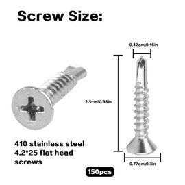 150 Pcs Self Drilling Screws for Metal, Stainless Steel Self Tapping Screws for Metalwork, Self Tapping Metal Screws, Flat Head Cross Countersunk Screws for Metal Roofing Sheets Screws(M4.2 * 25mm)