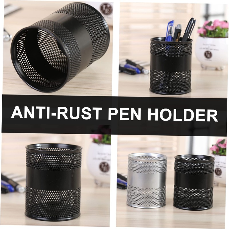 Operitacx Metal Black Anti-rust Round Pen Holder for Office Storage