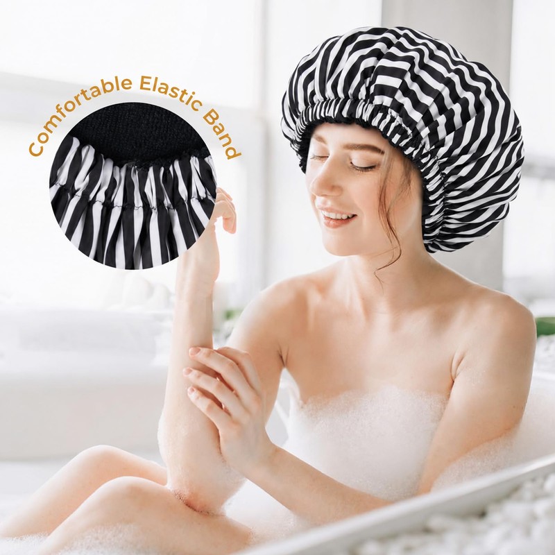 Shower Cap for Women Terry Lined Bath Cap Large Reusable