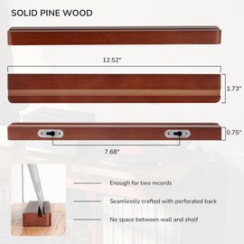 Axeman Wood Vinyl Record Shelf Wall Mount, Floating Shelves for LPs, CD, Album Holder Wall Display, Elegant Wooden Ledge for Vinyl Record Storage, Vintage Home Decor - 8 Pack, Brown