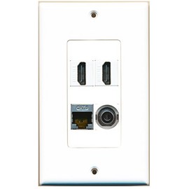 RiteAV 2 Port HDMI 1 Port Shielded Cat6 Ethernet 1 Port 3.5mm Wall Plate Oversized Jumbo MIDI