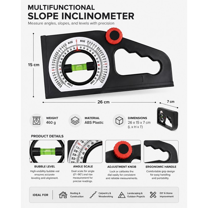 Slope Inclinometer for Engineering Measurement – Portable Angle Gauge with