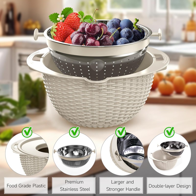4-1 Colander with Bowl Set - Rotatable Colander Bowl with