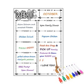 Magnetic White Dry Erase Board for Fridge, Weekly Meal Planner Whiteboard for Kitchen Refrigerator, 16inch x 12inch - with 8 Liquid Markers
