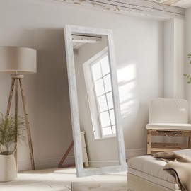 MELOMOIR Rustic Farmhouse Full Length Mirror, 64"x21" Wood Frame Floor Mirror, Free Standing Mirror Leaning Hanging Mirror, Long Mirror for Bedroom Living Room Cloakroom, Weathering White