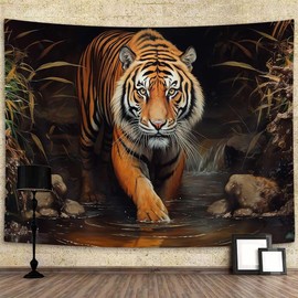 YDIDIAN Tiger Tapestry, Jungle King of The Forest Tiger Tapestry, Stream Side Majestic Tiger Art Aesthetics Wall Decor Tapestry Wall Hanging for Home College Dorm Living Room, Panels 80 x 60IN