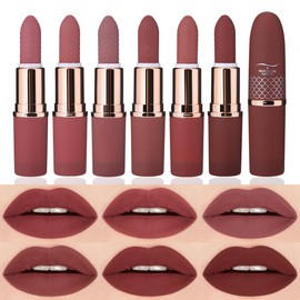 Beteligir 6 Colours Matte Lipstick Set, Smooth Nude Lip Stick, Matte Lipstick Set, Long-Lasting Waterproof, Non-Stick Cup, Nude Colour, Lip Make-Up Gift Set for Girls and Women (01, Set)