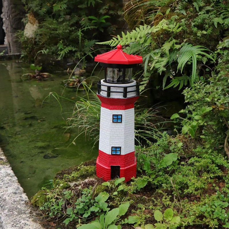 Red Solar Lighthouse, Rotating LED Lighthouse Decorative Light, Garden Waterproof