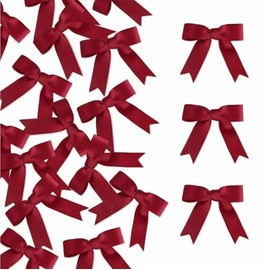 Meseey 50 Pcs 2.5 Inches Twist Tie Grosgrain Ribbon Bows Pretied Premade Craft Bows for Treat Bags Gift Wrapping Basket Wedding Baby Shower Brithday Christmas Party (2.5", Burgundy)