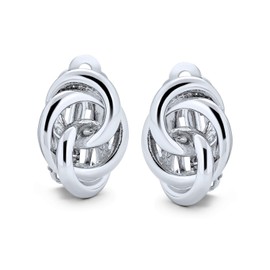 Interlocking Rope Love Knot Clip On Earrings For Women Non Pierced Ears Polished 14K Gold Silver Plated Brass