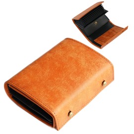IrideScent PUEBLO Men's Bi-fold Wallet, Box-shaped Coin Purse, Italian Leather, Pueblo Mini Wallet, Compact, Small Wallet, Bifold Box, Cowhide Leather, Large Capacity, L-Shaped, Orange accordion style