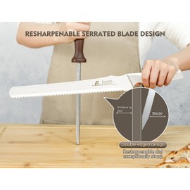 CoquusAid Resharpenable Bread Knife for Homemade Bread, 11.6-Inch Multifunction Serrated Knife with 5 Thickness Adjustable Slicing Guide, Stainless Steel Bread Cutter, Razor Sharp for Sourdough, White