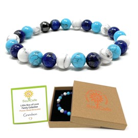 Grandson Bracelet - Men's Crystal Gemstone Stretch Bead Bracelet - Gift for Grandson - Soul Cafe Gift Box & Tag - Lapis Lazuli, Turquoise, Howlite, Hematite