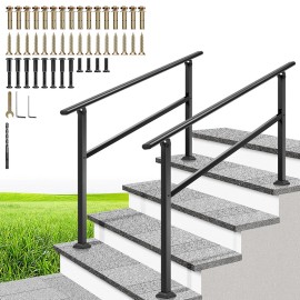 Unbranded 2/3/4/5/6 Steps Hand Rails for Outdoor Steps 2-Pack Wrought Iron Porch Railing - 4 Steps