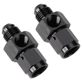 Podavelle 6AN Male to 6AN Female Fuel Pressure Gauge Take Off Fitting Adapter with 1/8 NPT Side Port Aluminum Black, Pack of 2