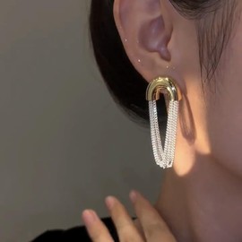 Inilbran Boho Long Tassel Chain Earrings Silver Tassel Chain Dangle Earrings Vintage Metal Slim Chain Earrings Long Fringe Chain Drop Earrings Jewellery for Wedding Party, Zinc, No Gemstone