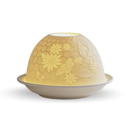 FÖRNÖJA: Ceramic Tealight Holder Dome - Lithophane Candle Holder with Floral Relief Design, Romantic Decor, Mood Lighting for Home Decor, Meditation & Gifts Set