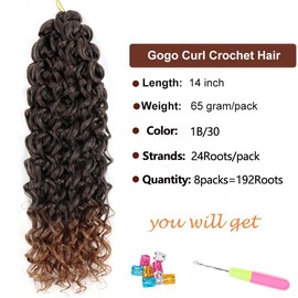 GoGo Curl Crochet Braids Hair 14 Inch 8 Packs Ocean Deep Wave Crochet Hair Extensions Synthetic Curly Crochet Hair for Black Women (TB/30)