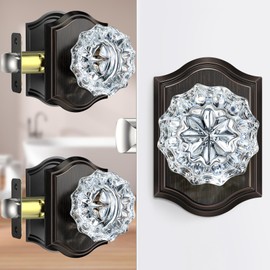Calzibeno 3 Pack Crystal Door Knobs with Lock, Glass Door Knobs Interior for Privacy Use, Oil Rubbed Bronze Crystal Door Knobs for Bedroom Bathroom, Vintage Glass Crystal Door Knob Set