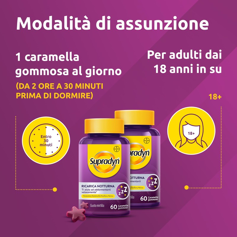 Supradyn Ricarica Notturna, Melatonina Per Dormire, con Vitamina B6, Passiflora