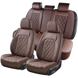 Coverado Car Seat Covers Full Set, 5 Seat Universal Seat Covers for Cars, Luxury Faux Leather Waterproof Seat Covers, Front and Back Car Seat Protector, Auto Seat Covers Fit for Most Vehicles, Coffee